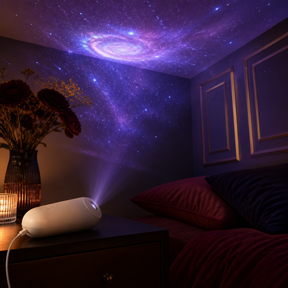 Proyector en una habitacion de noche